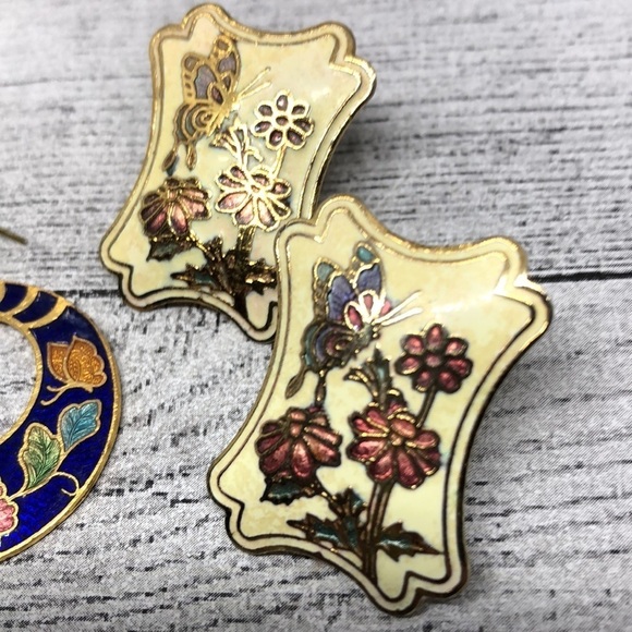 Bundle lot 2 cloisonne enamel earrings statement - Picture 3 of 6